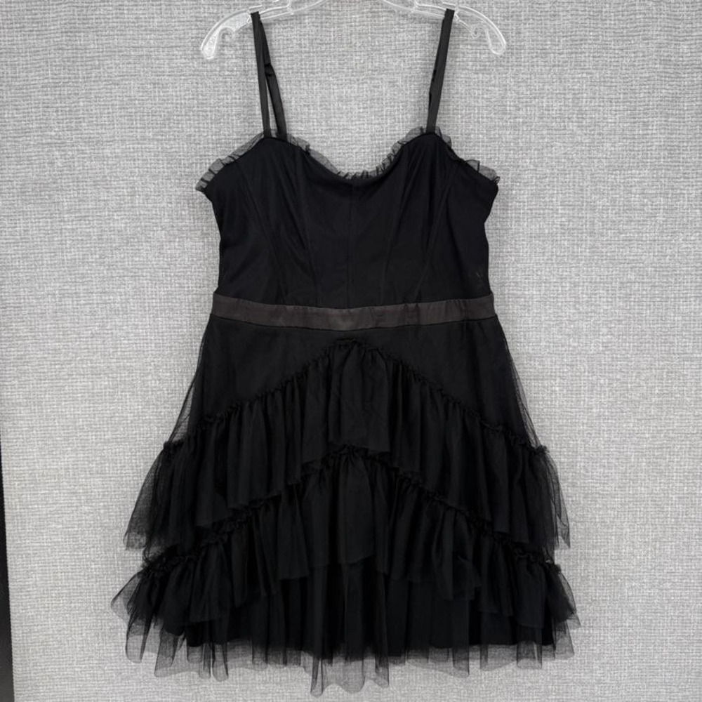 City Studio Camisole Womens 14W Black Mesh Ruffle Sweetheart Strappy Lined